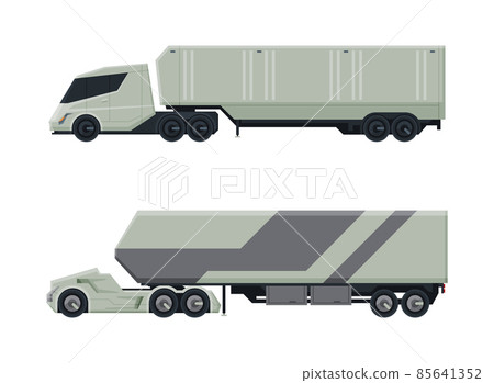 Semi Tractor Trailer Truck as Heavy-duty Towing Engine Side View Vector Set 85641352