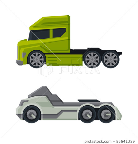 Tractor Unit as Heavy-duty Towing Engine for Hauling Semi-trailer Side View Vector Set 85641359