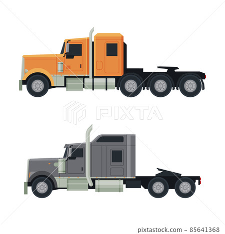 Tractor Unit as Heavy-duty Towing Engine for Hauling Semi-trailer Side View Vector Set 85641368