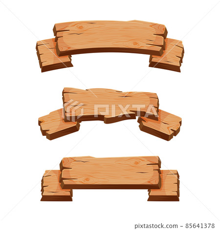 Wooden Empty Signboard Plank of Brown Timber Material Vector Set 85641378