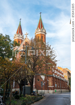 Beautiful brick church in Budapest, Hungary. Religion. 85641805