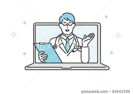 Image illustration material for using medical consultation / medical services on a laptop computer 85642599