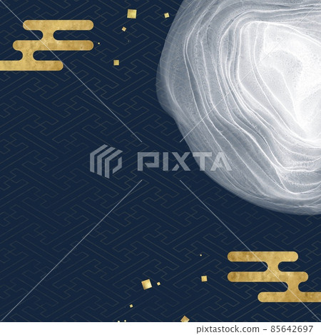 Square Japanese-style background template, golden haze and white text space, indigo Japanese pattern, traditional moon, moon viewing, night sky Square Japanese-style background template, golden haze and white text space, indigo Japanese pattern, traditional moon, moon viewing, night sky 85642697