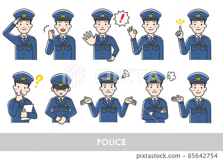 Illustration material set of male police officer Illustration material set of male police officer 85642754