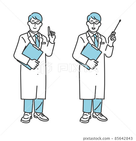 Full-body illustration material of a doctor who points a finger to explain 85642843