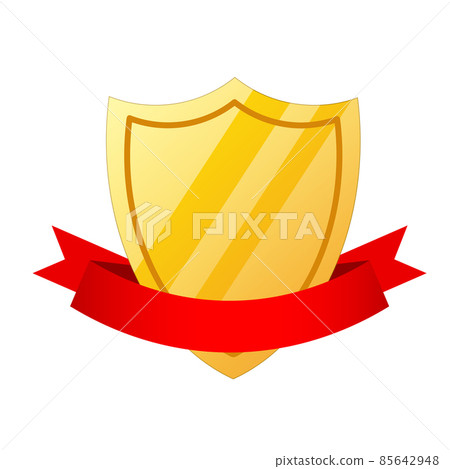 Golden shield icon in cartoon style and red ribbon, stock vector illustration Golden shield icon in cartoon style and red ribbon, stock vector illustration 85642948