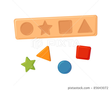 Montessori education logic toy. Baby multicolored sorter. Children wooden toy for preschool kids. Montessori system for early childhood development. Vector illustration isolated on white background 85643072