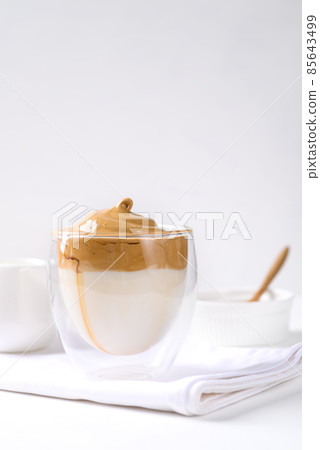 Dalgona coffee, Fluffy cream coffee whipping on cold or hot milk, Korean coffee style, Homemade food 85643499