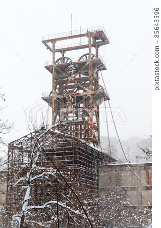 Former Sumitomo Ponbetsu Coal Mine shaft in winter, Mikasa City, Hokkaido [December] 85643596