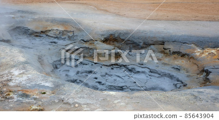 Boiling mudpool in Hverir, Namafjall in northern Iceland Boiling mudpool in Hverir, Namafjall in northern Iceland 85643904
