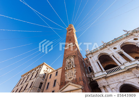 Basilica Palladiana and the Ancient Civic Tower in Vicenza Veneto Italy Basilica Palladiana and the Ancient Civic Tower in Vicenza Veneto Italy 85643909