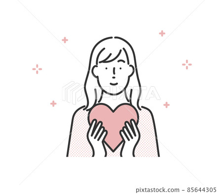 Image illustration material of a woman holding a heart 85644305