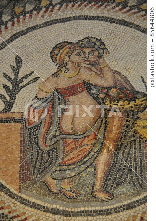 Mosaic in the bedroom of the emperor, an ancient Roman villa in Piazza Armerina, Sicily, Italy 85644806