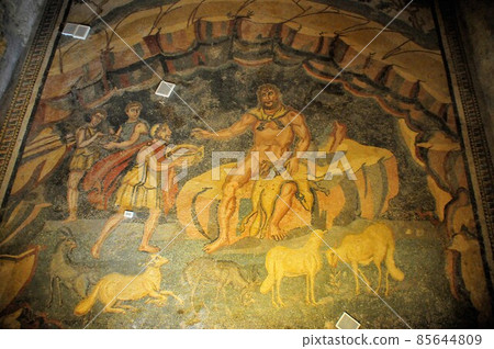 Mosaic of ancient Roman villas in Italy, Sicily, Piazza Armerina and Casale 85644809