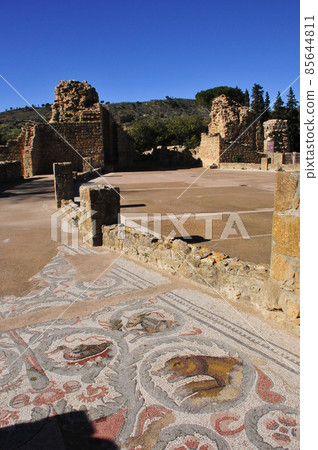 Italy, Sicily, Piazza Armerina, ancient Roman villa in Casale, mosaic floor 85644811