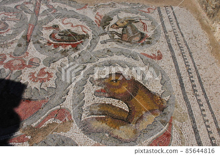 Italy, Sicily, Piazza Armerina, ancient Roman villa in Casale, mosaic floor 85644816