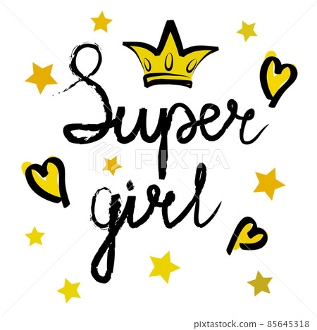 Vector poster of Super Girl text for girls clothes. Super Girl badge, tag, icon 85645318