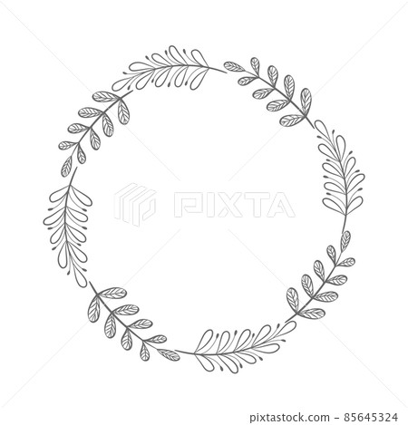 vector hand drawn floral wreath, round frame with leaves, decorative design element 85645324
