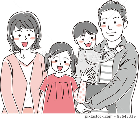 Clean line_Simple color_Upper body_Family of 4 people 85645339