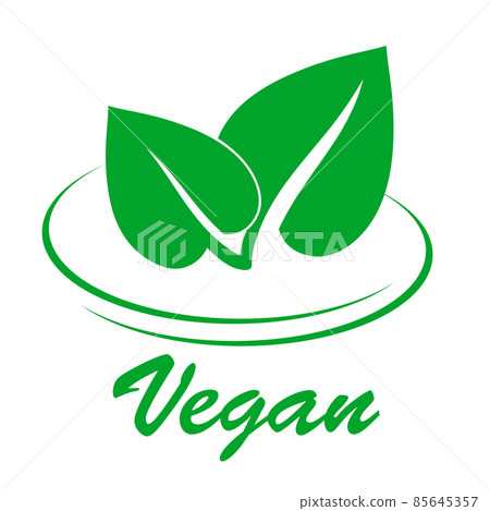 Vegan flat icon with two green spring leaves on white, stock vector illustration 85645357