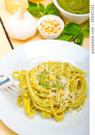 Italian traditional basil pesto pasta ingredients Italian traditional basil pesto pasta ingredients 85645381