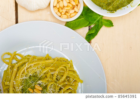 Italian traditional basil pesto pasta ingredients 85645391