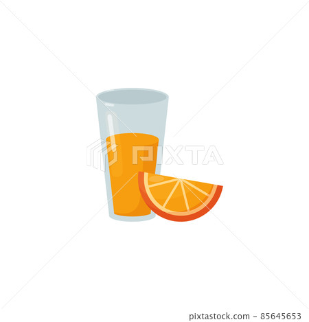 Orange juice in glass with slice of fruit flat vector illustration isolated. Orange juice in glass with slice of fruit flat vector illustration isolated. 85645653
