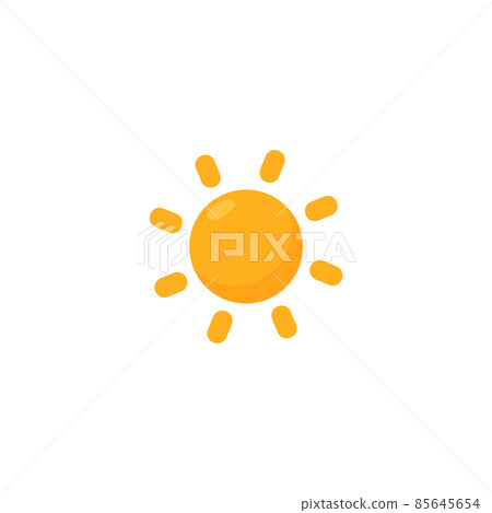 Sun cartoon vector icon. Orange sunshine rays of light, isolated illustration. Summer or weather forecast logo. 85645654