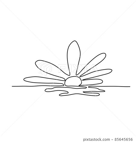Continuous one line drawing. Sunset on the sea. 85645656