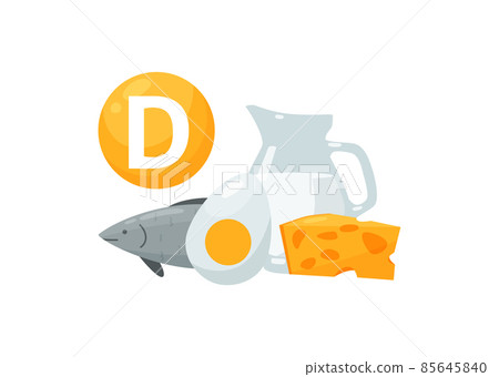 Vitamin D enriched food flat cartoon vector illustration isolated on white. 85645840
