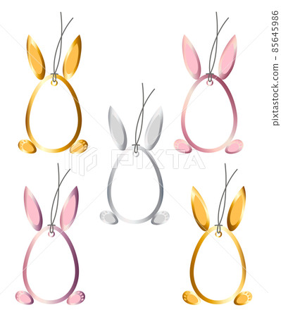Set 5 Easter Hangtags Eggs Bunny Ears Feet Frame Gold, Silver, Rose Color on White Set 5 Easter Hangtags Eggs Bunny Ears Feet Frame Gold, Silver, Rose Color on White 85645986