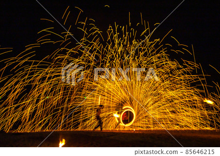 Fire show on the beach at night in Phuket, Thailand 85646215