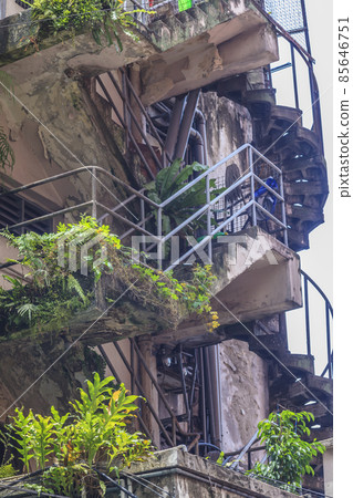 Overgrown outside staircase on abandoned building Overgrown outside staircase on abandoned building 85646751