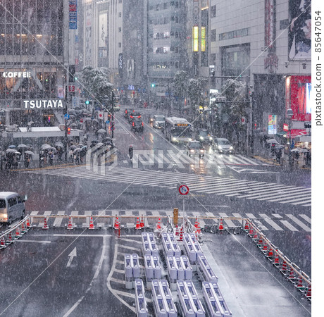 Shibuya Scramble Crossing with heavy snowfall (Shibuya-ku, Tokyo) 85647054