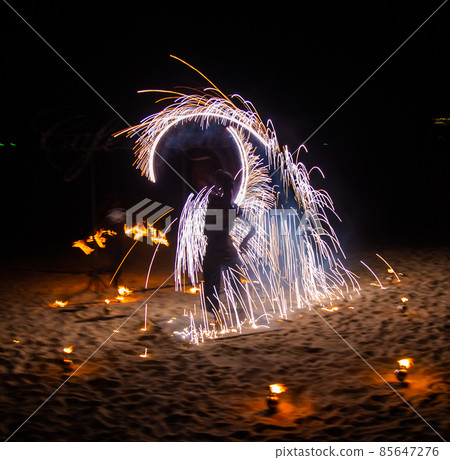 Fire show on the beach at night in Phuket, Thailand 85647276