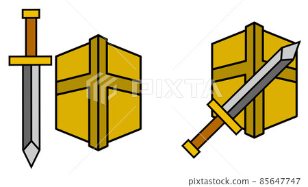 Illustration of a sword to attack and a shield to defend Illustration of a sword to attack and a shield to defend 85647747