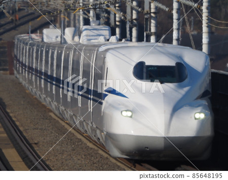 Shinkansen N700S J23 formation test run near Seta, Otsu City with heat haze Shinkansen N700S J23 formation test run near Seta, Otsu City with heat haze 85648195