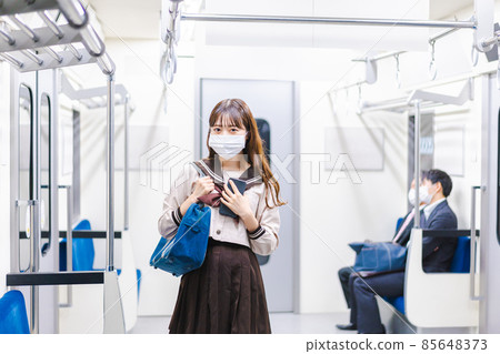 High school girl wearing a mask and going to school by train High school girl wearing a mask and going to school by train 85648373