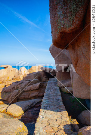 Big stones on the pink Granite Coast, Ploumanach, France 85648532
