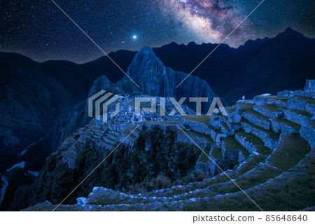 Milky Way over Machu Picchu at night - lost city of Incan Empire, Peru Milky Way over Machu Picchu at night - lost city of Incan Empire, Peru 85648640