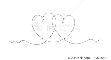 Vector illustration of two hearts in one line. Romantic composition for Valentines Day. Continuous line drawing. Use for web design, greeting cards, advertising, textiles 85648868