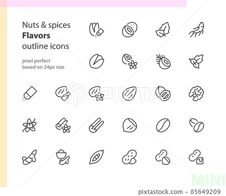 Nuts & spices flavors outline icons 85649209