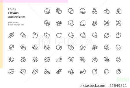 Fruits flavors outline icons 85649211