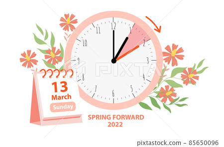 Daylight Saving Time Begins concept. Vector illustration of clock and calendar date 85650096