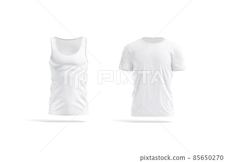 Blank white tank top and wrinkled t-shirt mockup, front view Blank white tank top and wrinkled t-shirt mockup, front view 85650270