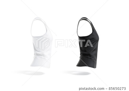 Blank black and white women racerback tanktop mockup, profile view Blank black and white women racerback tanktop mockup, profile view 85650273