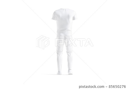 Blank white sport uniform with v-neck t-shirt and pants mockup 85650276