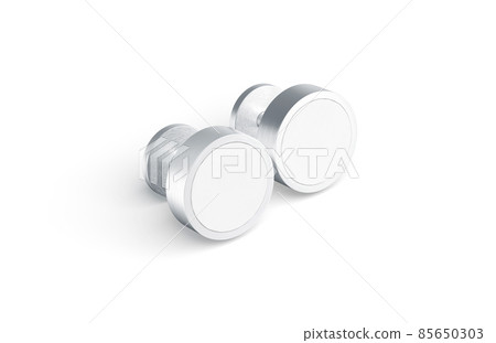 Blank round silver cufflinks stud mockup lying pair, side view Blank round silver cufflinks stud mockup lying pair, side view 85650303