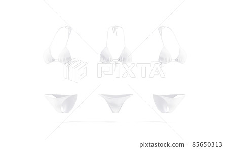 Blank white woman bikini mockup, front and side view Blank white woman bikini mockup, front and side view 85650313