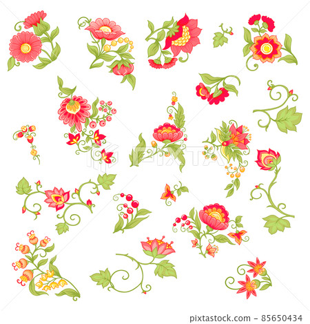 Tradition mughal motif, fantasy flowers in retro, vintage style. Element for design. Embroidery imitation. Vector illustration. 85650434